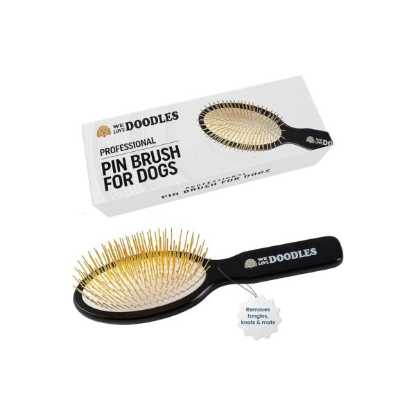 Beechwood Dog Brush with Gold Plated Pins for Shedding and Detangling Long Hair