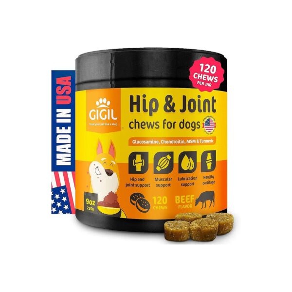 Beef Flavor Dog Joint Chews with Glucosamine Chondroitin MSM for Joint Pain Relief