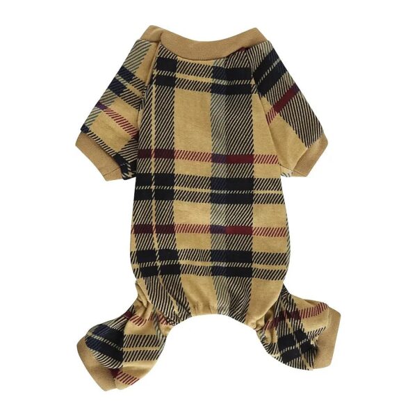 Beige Buffalo Plaid Christmas Dog Pajamas Onesie for Large Dogs 27-46 lbs