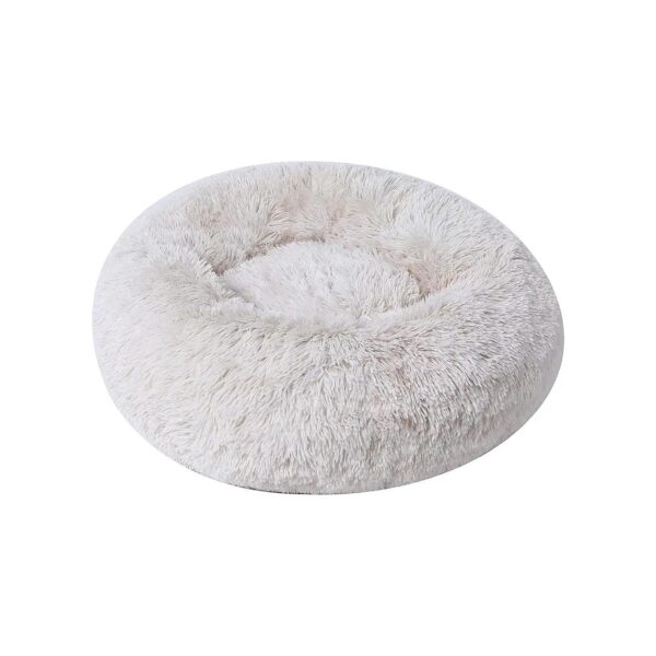 Beige Cat and Dog Beds 20 inches Calming Donut Pet Bed with Machine Washable Shag Fur