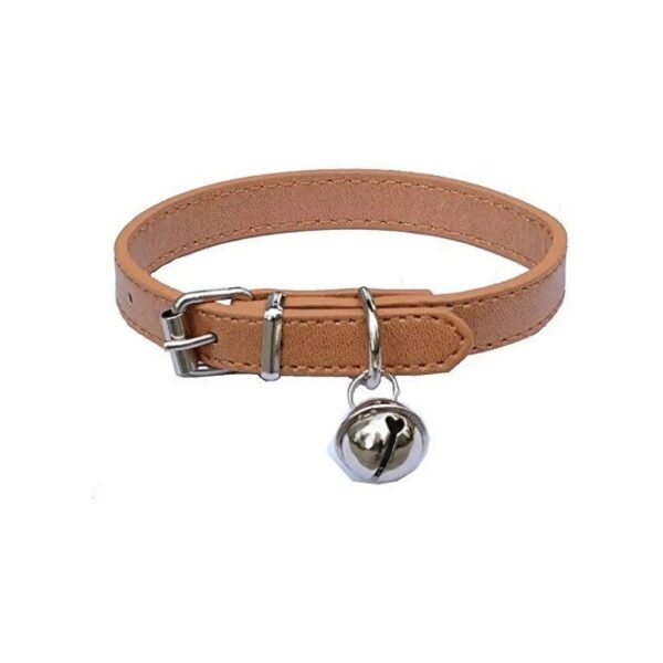 Beige Leather Bell Collar for Cats Puppies XSmall Dogs Adjustable 8-5