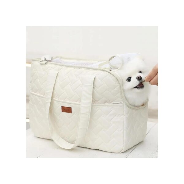 Beige Pet Travel Bag with Breathable Mesh and Soft Cushion for Small Cats and Dogs