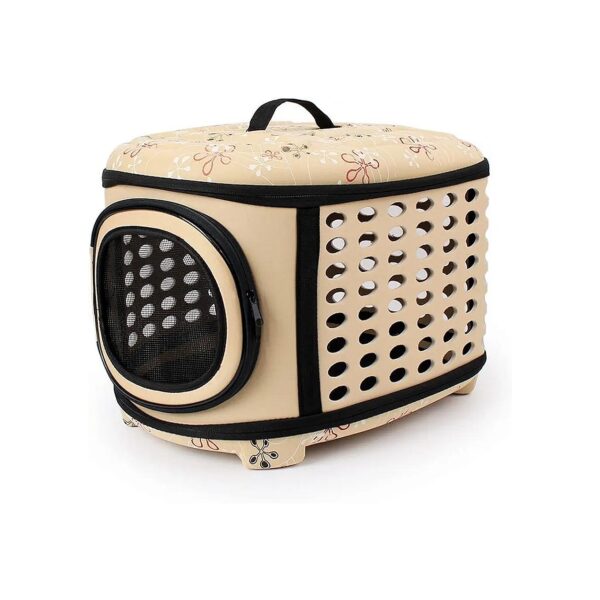 Beige Portable Foldable Travel Cage for Comfortable Dog Transportation