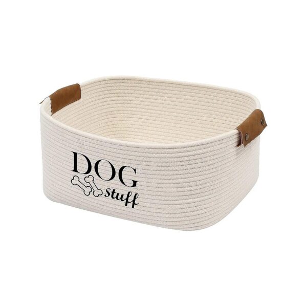 Beige Square Cotton Rope Storage Basket for Soft Dog Toys and Linens