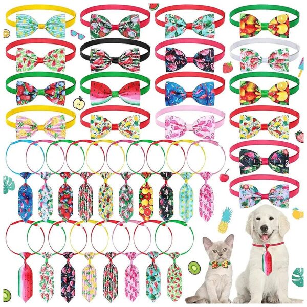 ( Best Hawaiian Inspired Dog Necktie and Bow Tie Collar Set for Small Medium Dogs Cats)