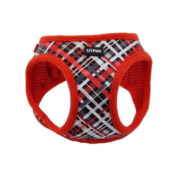 Best Red and Grey Plaid Canvas Dog Harness for Small Dog Lovers