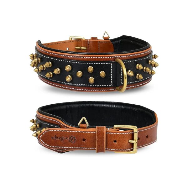 Black Brown Leather Spike Dog Collar for Medium Large XL Breeds