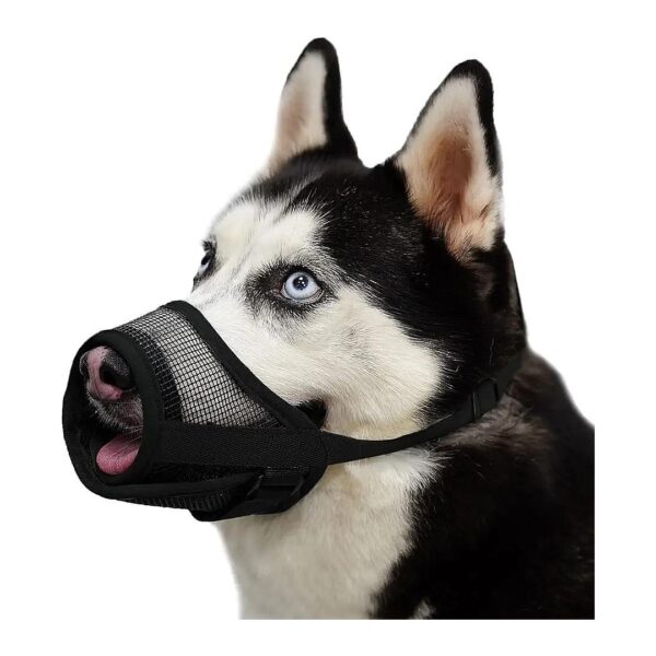 Black Dog Muzzle with Adjustable Velcro and Air Mesh for Small Medium Large