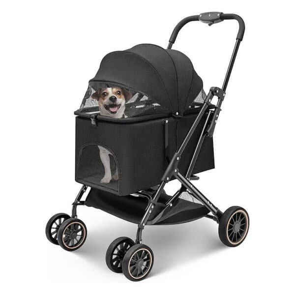 Black Dog Stroller for Small Breeds with Ventilated Cabin