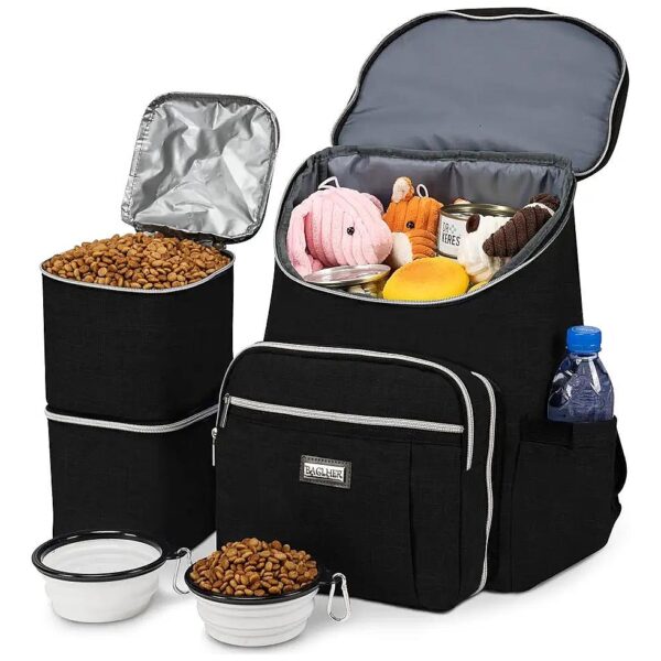 Black Dog Travel Backpack with Detachable Dog Food Container for Easy Organization