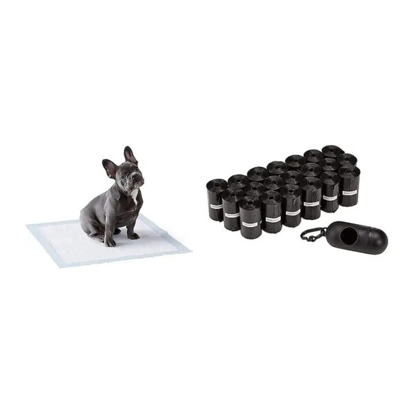 Black Dog Waste Bags with Dispenser 300-Count and Puppy Training Pads 100-Count Set