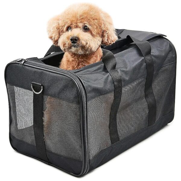 Black Fleece Soft Sided Pet Travel Carrier for Small Cats and Dogs