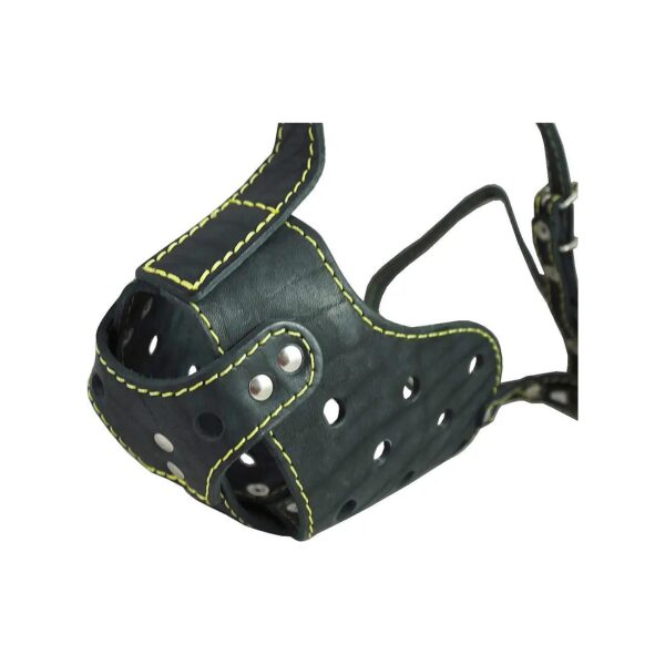 Black Genuine Leather Cage Basket Muzzle for Rottweilers