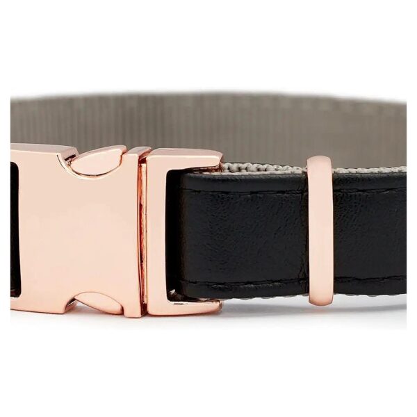 Black Leather Collar with Rose Gold Reverse Buckle Closure for Small and Large Dogs