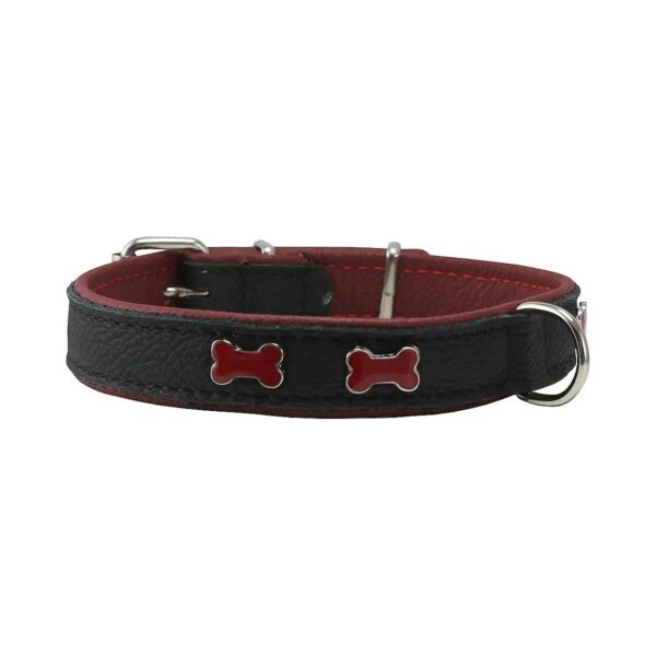 Black Leather Padded Dog Collar with Metal Bone Studs for 10-12 Inch Neck Size