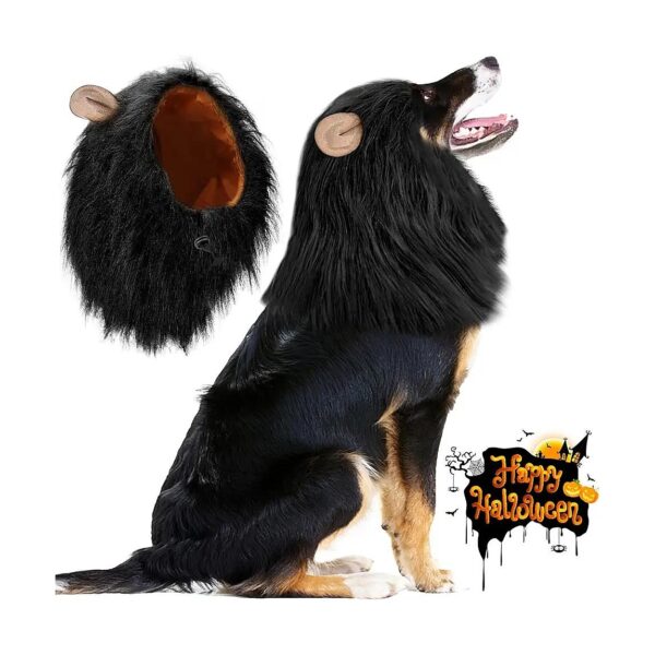 Black Lion Mane Faux Fur Costume for Medium Large Dogs Adjustable Pet Costume