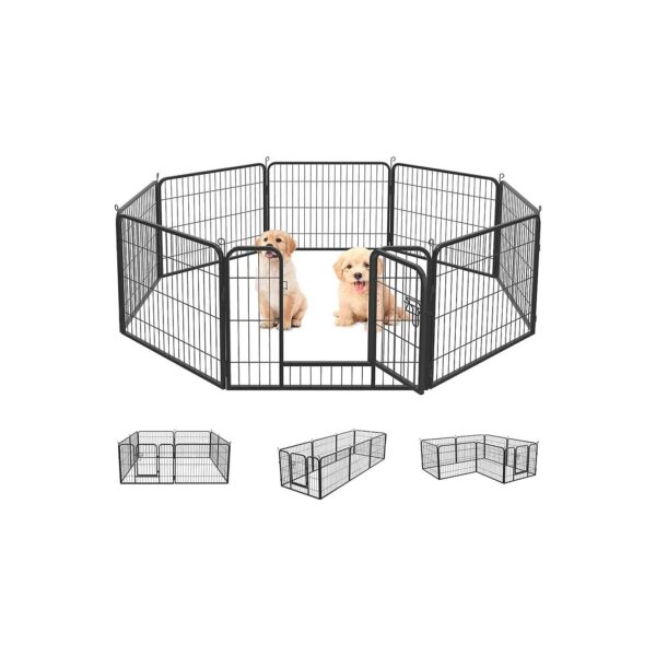 Black Metal 8-Panel Dog Kennel for Yard Camping and Puppy Exercise