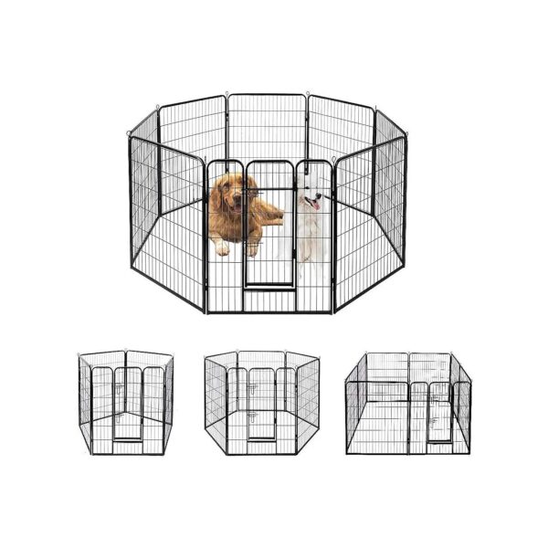 Black Metal Pet Playpen Barrier Foldable Kennel with Door for Indoor Outdoor Exercise