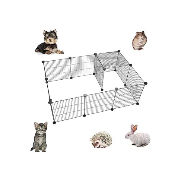 Black Metal Pet Playpen with 12 Panels for Small Animals