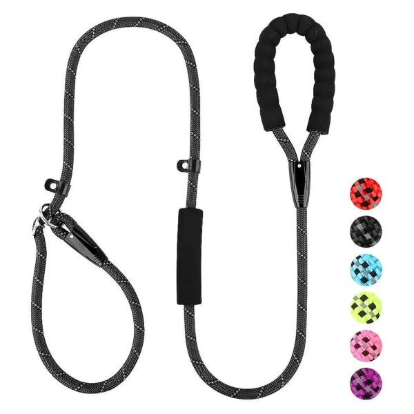 Black Nylon 6FT Leash for Medium Large Dogs with Traffic Padded Handles