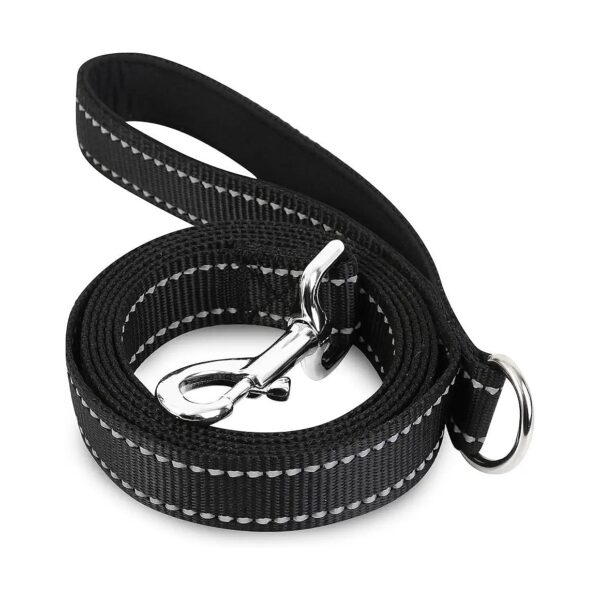 Black Nylon Dog Leash for Medium Dogs with Padded Handle and 6 Foot Length