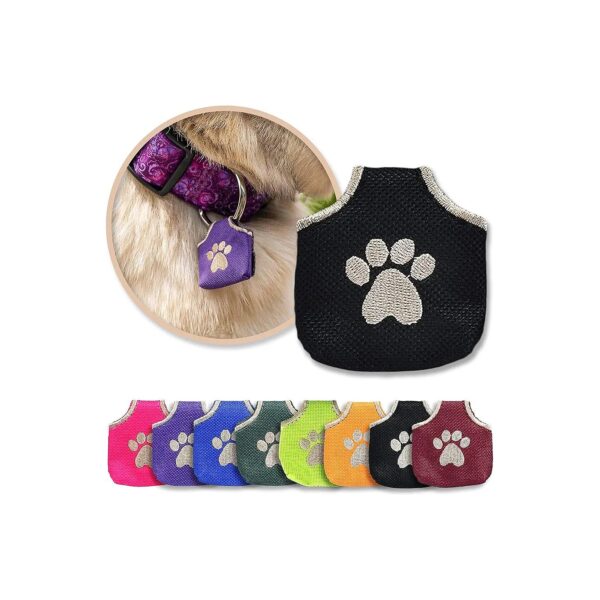 Black Pawprint Dog Tag Silencer for Noisy Metal Pet IDs