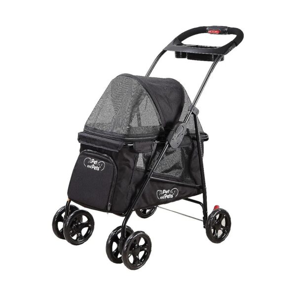 Black Pet Stroller with 360 Mesh Ventilation and Easy Access for Pets