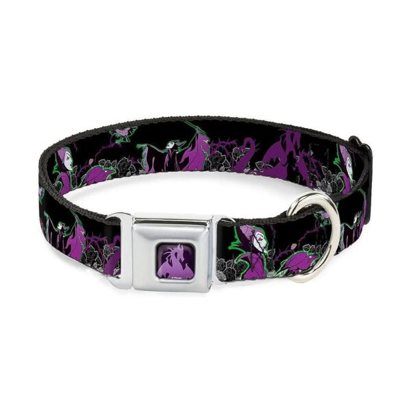 Black Roses and Purples Seatbelt Inspired Dog Collar for Medium Size Pets