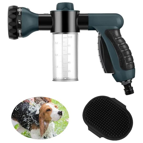 Black Rubber Dog Brush and Adjustable Spray Nozzle for Effective Pet Grooming