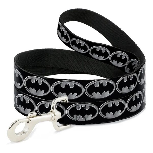 Black Silver Batman Shield Dog Leash 4 Feet Long 1 Inch Wide