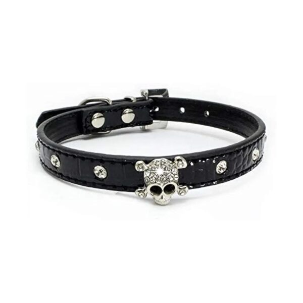 Black Small Pet Dog Cat Collar with Sparkling Rhinestones and Crystal Buckle