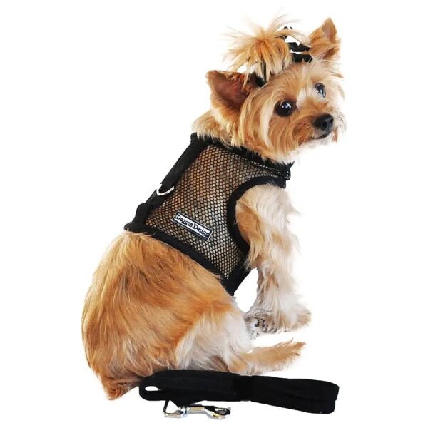 Black Small Solid Mesh Dog Harness with 100% Polyester Construction