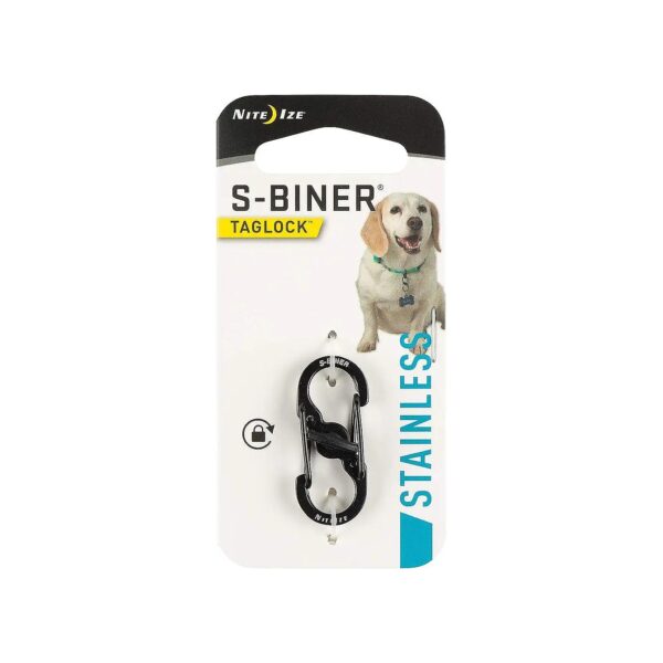 Black Stainless Steel Dog Tag Clip With Dual Carabiner Design And Secure Lock