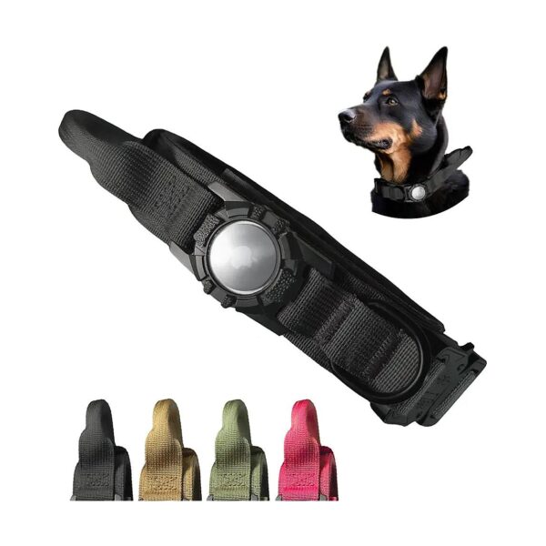 Black Tactical Dog Collar with AirTag Holder and Handle for Medium to Extra Large Dogs