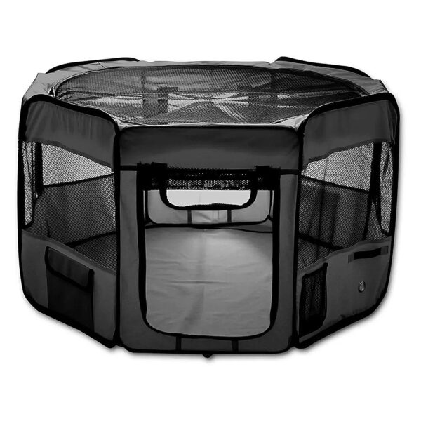 Black Waterproof Pet Puppy Dog Playpen Exercise Pen Kennel 600D Oxford Cloth Mesh Fabric