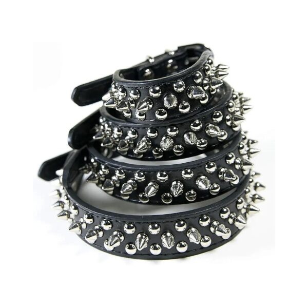 Black XS Spiked Collar with Buckle and Metal D-Ring for Small Dogs and Cats