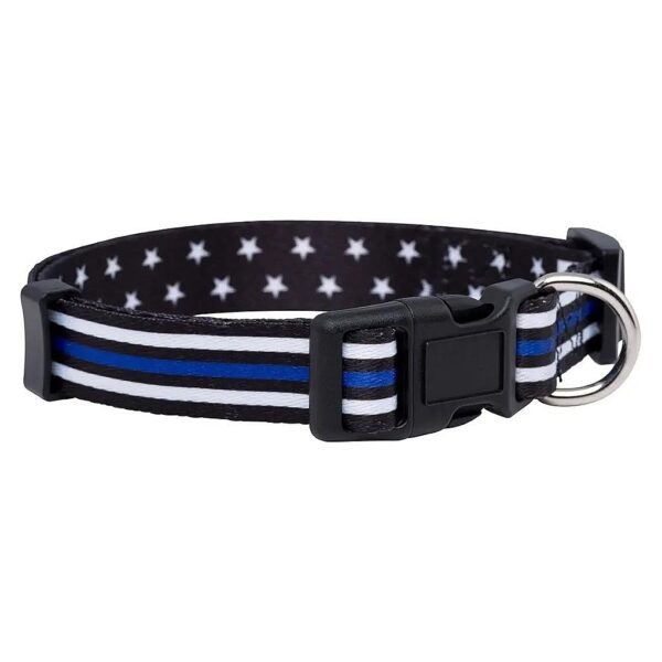 Black and Blue Star Patterned Thin Blue Line Dog Collar for Small Dogs