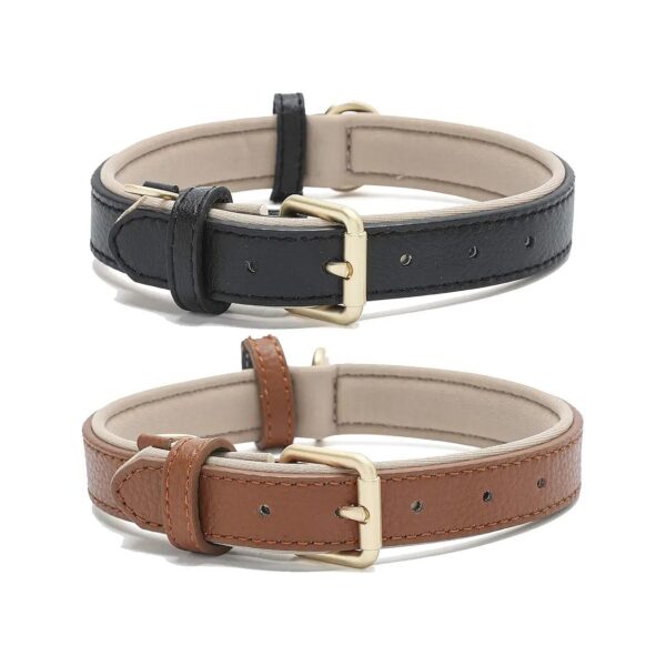 Black and Brown 2 Pack Classic Leather Dog Collar for Small Medium Large Breeds