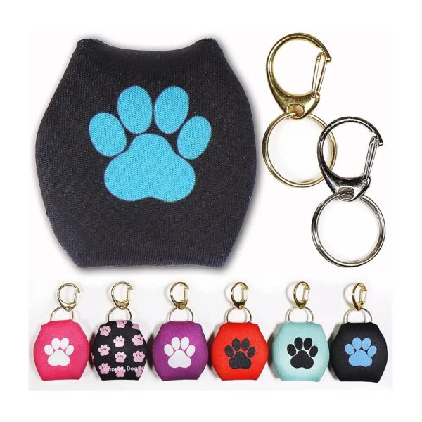 Black with Blue Paw Dog Tag Silencer Features Gold and Silver Kwik Clips and Rings