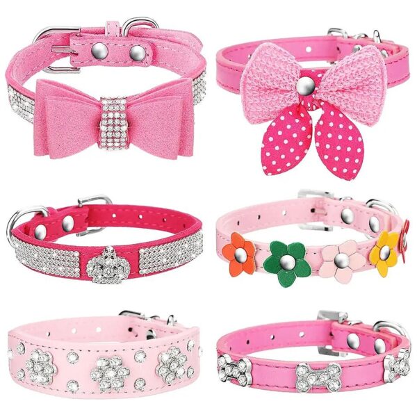 Bling Pink Dog Collar with Diamond Accents and Adjustable Buckle for Small Dogs and Cats