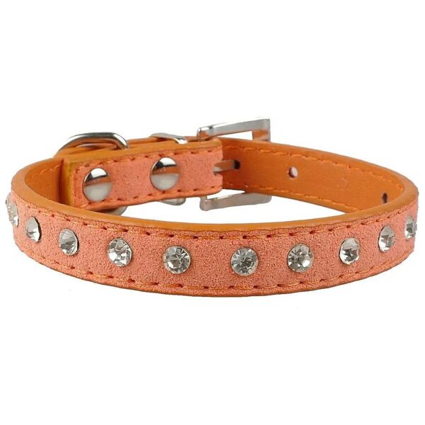 Bling Rhinestone Crystal Jeweled Small Pet Cat Dog Puppy Suede Leather Collar