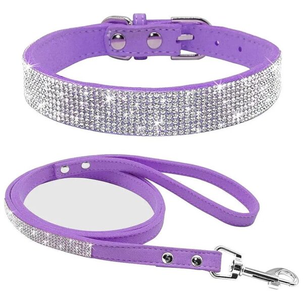 Bling Rhinestones Embellished Soft Velvet Leather Dog Collar for Small Dogs