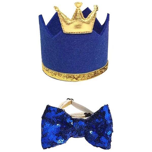 Blingbling Pet Crown Hat and Bow Tie Collar Set for Small to Medium Dogs and Cats