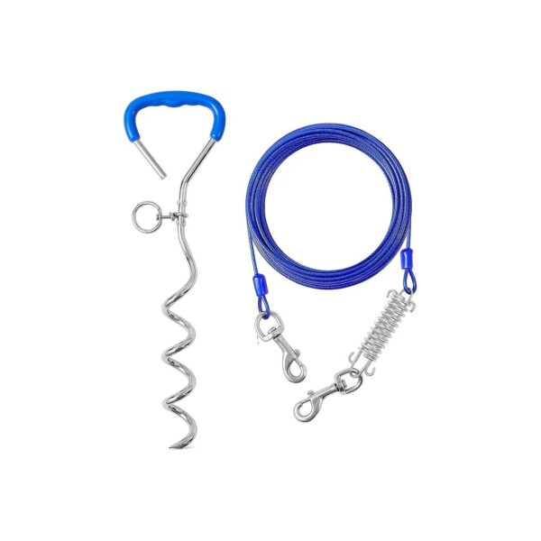 Blue 20FT Dog Tie Out Cable and Stake for Small to Large Dogs