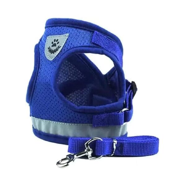 Blue Adjustable Cat Dog Halter Harness with Reflective Safety Leash