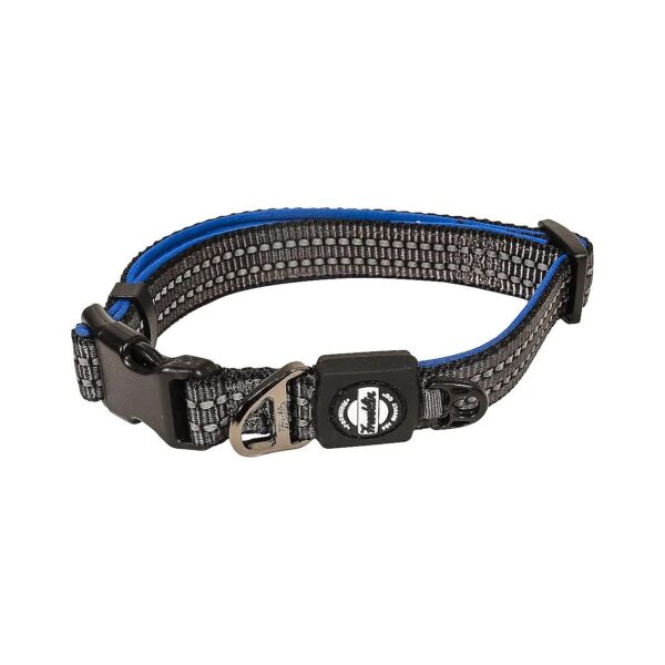 Blue Adjustable Nylon Dog Collar with Reflective Safety Feature for Small Breeds