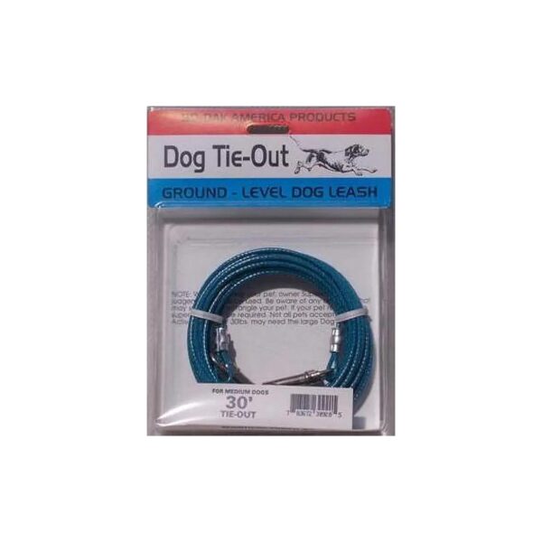 Blue Alloy Steel 30 Foot Long Small to Medium Dog Tie Out Cable Leash Made in USA