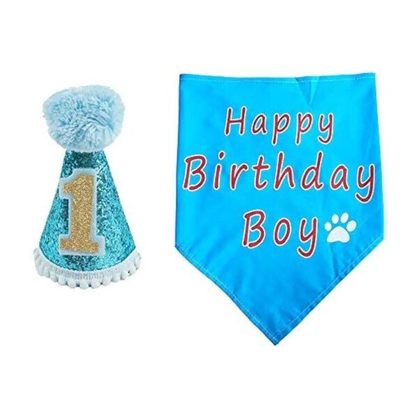 Blue Birthday Costume for Cats and Puppies with Hat and Bandana Photo Props