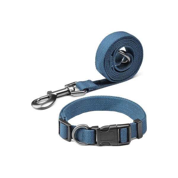 Blue Breathable Bamboo Fiber Dog Collar and 4Ft Leash Set for Small Dogs Daily Walking