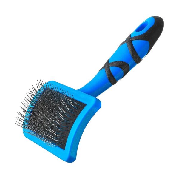 Blue Curved Slicker Brush for Professional-Grade Dog Grooming